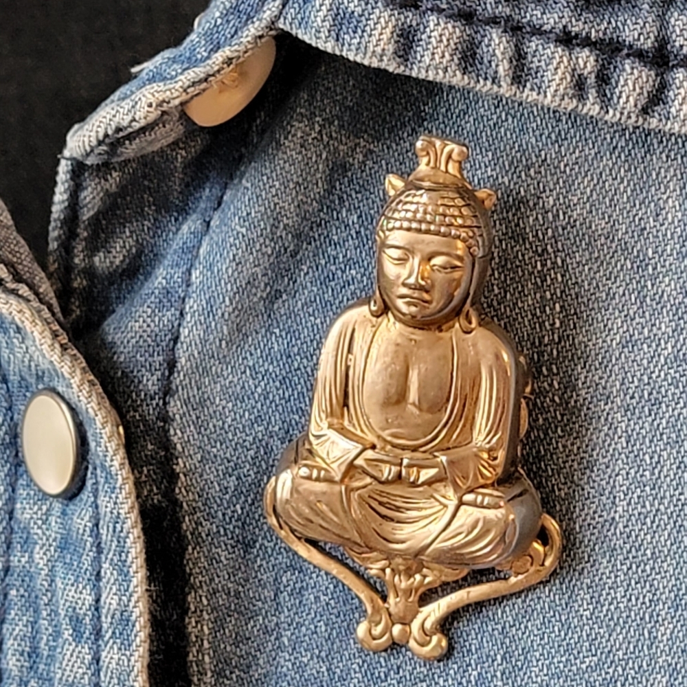 Silver Buddha pin, vintage . 2 inch X 1 inch